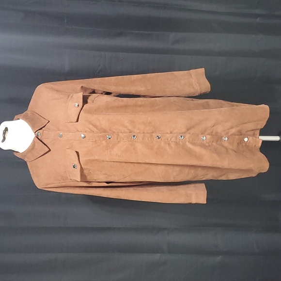 Rust corduroy button up/belted shirt dress - Picture 2 of 8